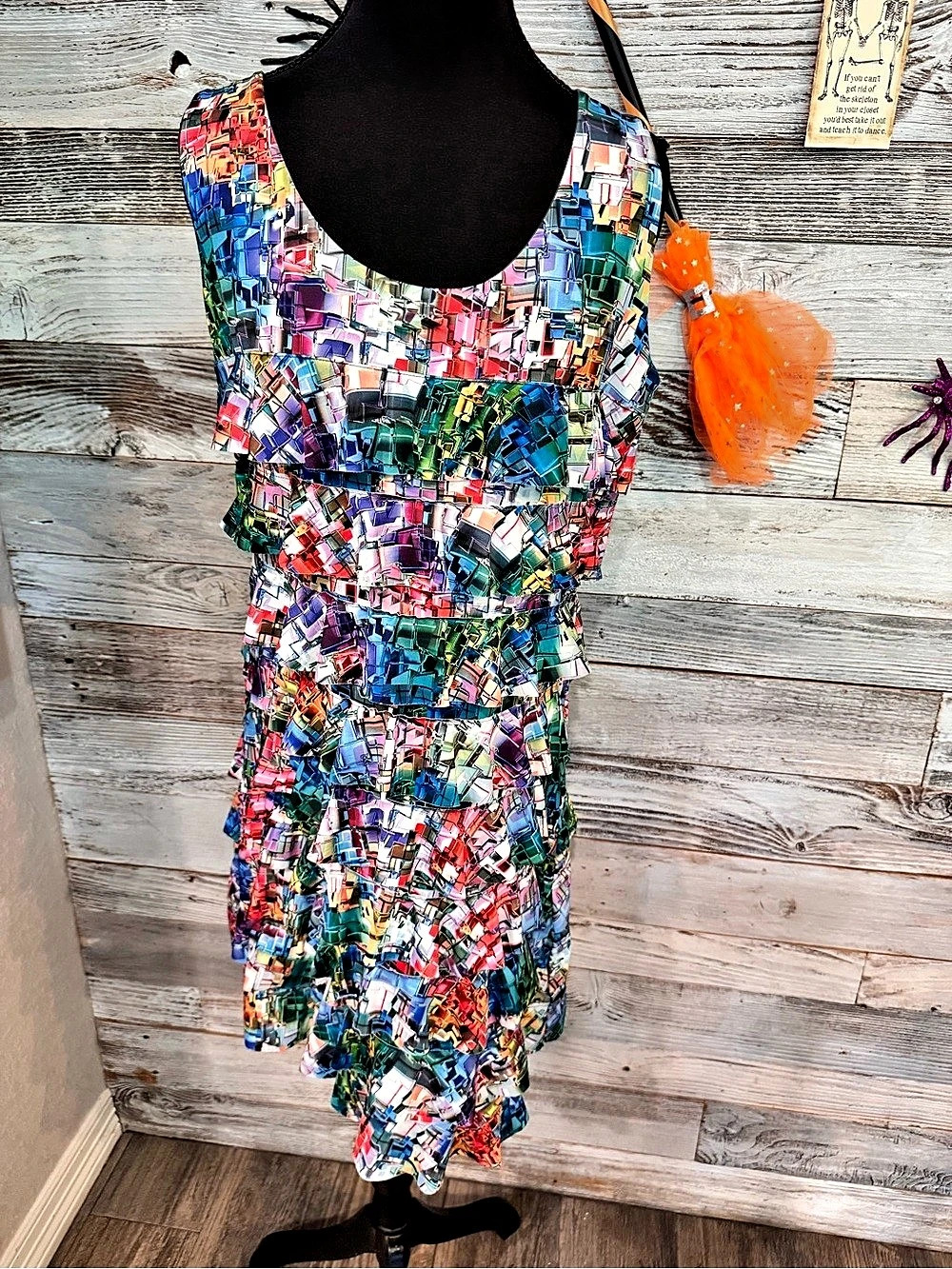 Isle Multicolor Geometric Ruffled Mini Dress NWOT